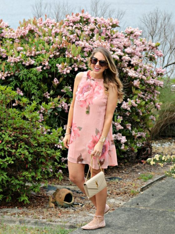 Floral Print Ruffle Trim Swing Dress