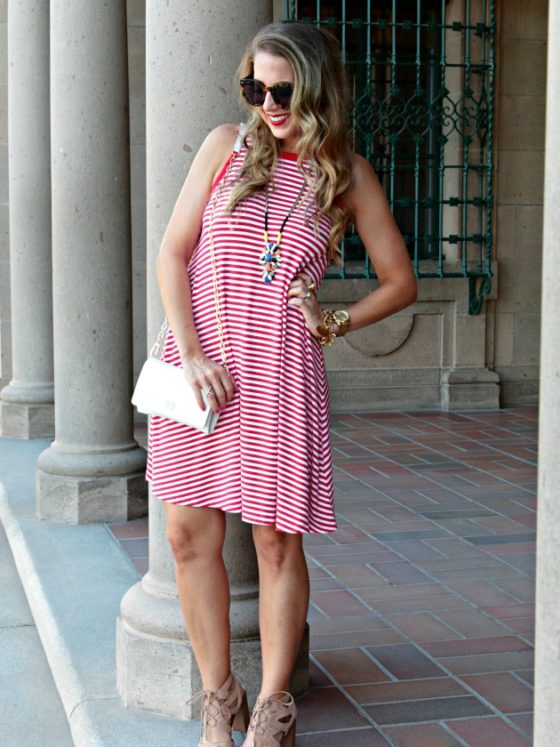 Striped High Neck Swing Dress