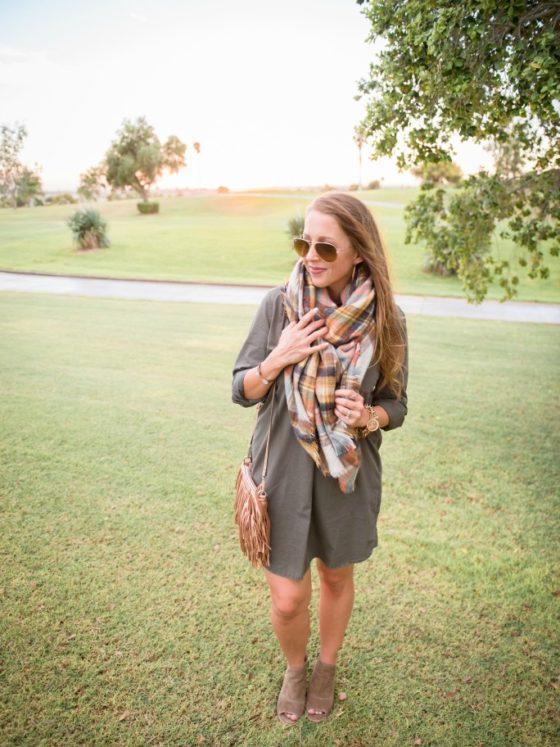 Shirtdress, Blanket Scarf and Fringe