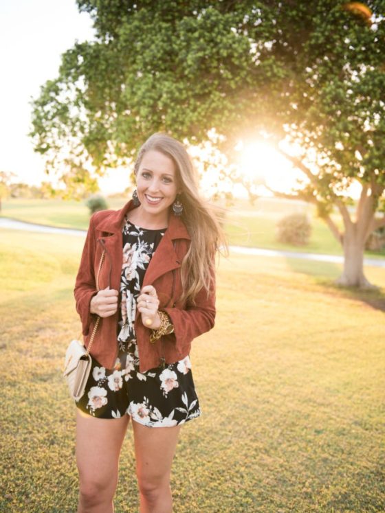 Floral Romper and Moto Jacket