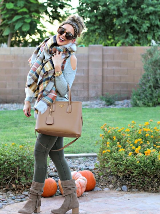 Blanket Scarf, Moto Leggings & Booties
